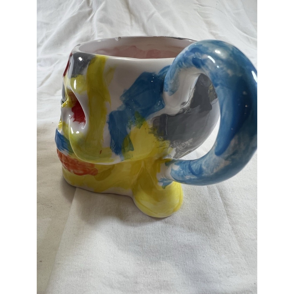 Hand Painted Ceramic Skull Mug Multicolor Abstract Art Signed AC- Small Chip/Rim - Picture 2 of 12
